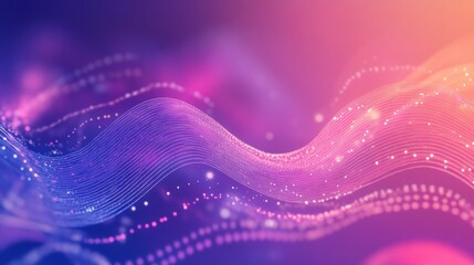 Wall Mural - abstract digital wave with vibrant purple and pink hues, featuring flowing lines and glowing dots, c
