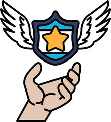 Wall Mural - a hand holding a shield with a star on it