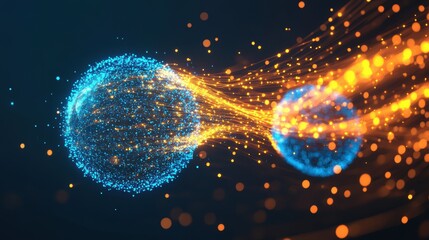 Wall Mural - abstract visualization of glowing spheres emitting light trails, representing energy, motion, and di
