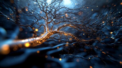 Digital Tree. Digital GPU. Information flow. Processing information. AI network technology or Green and Renewable energy concept. 3d rendering