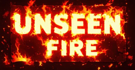 Aufkleber - Fiery text spells Unseen Fire. Bright orange flames surround bold lettering. Intense heat radiates from image, creating dramatic visual effect. Powerful, striking composition.