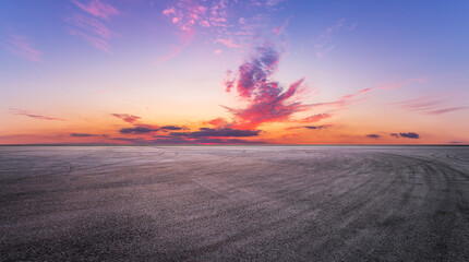 Wall Mural - asphalt road and beautiful sky clouds nature landscape at dusk