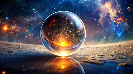 Wall Mural - A glass orb reflecting the cosmos, a celestial sphere on a starry night.