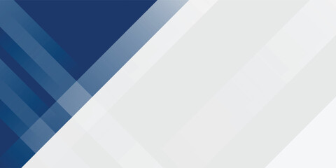 White and blue modern abstract wide banner with geometric shapes. Dark blue and white abstract background. Vector illustration