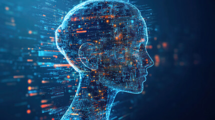 Wall Mural - human head with digital binary code and gears concept illustration