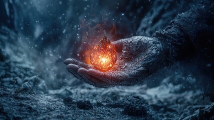 Aufkleber - Fiery element held in hands dark environment visual art fantasy theme close-up perspective magical concept