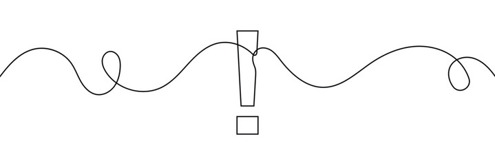 Wall Mural - Continuous linear drawing of exclamation mark. Single-line drawing of an exclamation mark. Exclamation mark in one line style. Vector illustration.
