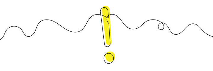 Wall Mural - Continuous linear drawing of exclamation mark. Single-line drawing of an exclamation mark. Exclamation mark in one line style. Vector illustration.