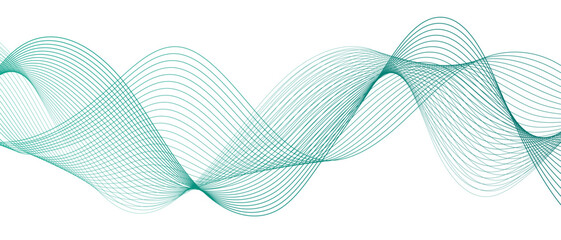 Aufkleber - Abstract wave pattern composed of translucent teal-green flowing lines. Futuristic, and minimal, evoking themes of technology, data, and sound waves. Gradient and green wave curve lines