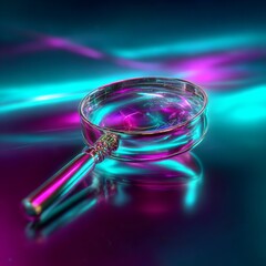 Poster - Magnifying Glass in Neon Lights: A Study in Illumination and Investigation with Artistic Flair