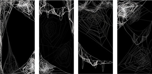 cobweb on dark background, tangled thread hanging, halloween, horror net and gothic spooky vertical 
