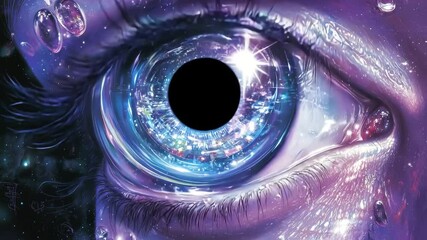 Wall Mural - eye featuring a stunning galaxy background with a fascinating black hole in the pupil area