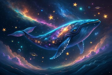 Wall Mural - celestial whale galaxy whale soaring through cosmic ocean stars nebula