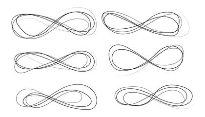 Poster - Hand drawn infinite scribble set. ornate frames, scroll swirls element. round scribbles. hand draw continuous line. sketch vector drawing