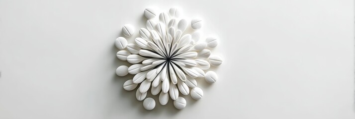 Aufkleber - Blooming Flower Shape Created With Clean White Pills Highlighting Wellness Minimalism in Serene Environment