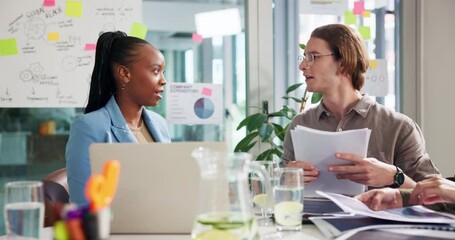 Aufkleber - Planning, graphs and business people with documents for meeting, project feedback or research. Creative startup, professional and men and women with notes for marketing review, strategy or statistics