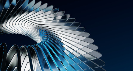 Wall Mural - abstract dark 3d background with glass curve wave effect of transparent square plates row. crystal l