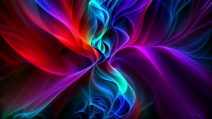 Wall Mural - Abstract looped animation with colorful fluid smoke waves, constantly moving and transitions into kaleidoscope of swirling patterns, displaying vibrant and dynamic range of colors. Seamless footage.