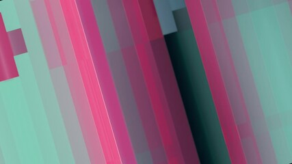 Fototapete - Geometric loop animation in a pink and blue palette. Rectangular shapes move within an isometric grid, creating a sense of calm, continuous rhythm. 3d rendering 4K