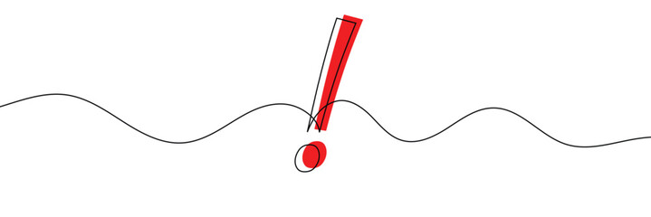 Wall Mural -  Continuous linear drawing of exclamation mark. Single-line drawing of an exclamation mark. Exclamation mark in one line style. Vector illustration.