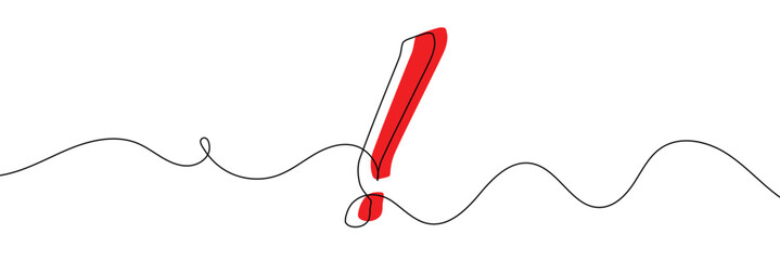 Wall Mural -  Continuous linear drawing of exclamation mark. Single-line drawing of an exclamation mark. Exclamation mark in one line style. Vector illustration.