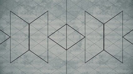 Fototapete - Optical motion effect of a symmetrical geometric pattern of dark contours changing shape. Dark gray textured background. 3d rendering seamless loop animation 4K