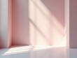 © Helen - Abstract empty pink and white box with sun light. Clean modern geometric scene for product display and background concept. Minimalistic studio stage for showcasing.