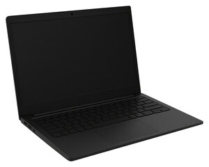 sleek black laptop computer isolated transparent background ready for design mockup