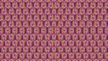 Fototapete - Hypnotic loop animation of a geometric grid pattern made up of transforming hexagonal modules. Intense purple tones create a sense of depth. 3d rendering 4K