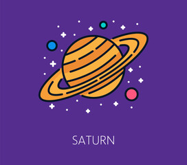Wall Mural - space planet saturn planet color thin line icon. astronomy flight line icon, galaxy outerspace resea