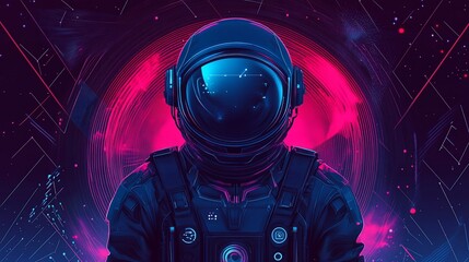 Wall Mural - digitally rendered astronaut against a vibrant neon backdrop, futuristic style