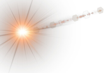 Wall Mural - transparent sun flare glows with golden radiant brilliance. lens glare sparkles gently on clear png 