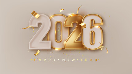 Wall Mural - 2026 new year. holiday banner with numbers date 2026 and christmas decoration confetti. holiday gree