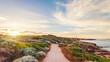 © myphotobank.com.au - Robe Coastal Walk with lighthouse in background during sunrise, Limestone Coast, Guichen Bay, South Australia