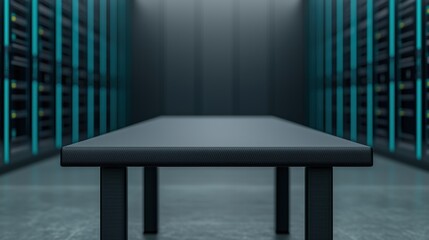Aufkleber - Futuristic black carbon fiber table displaying tech product in data center