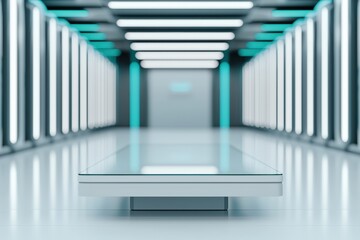 Aufkleber - Futuristic glass table displaying cutting-edge technology in a robotic laboratory