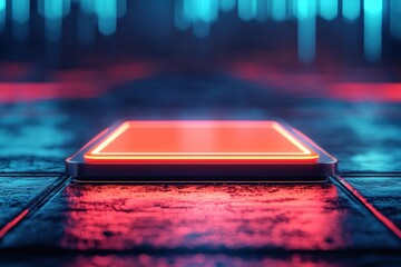 Aufkleber - Futuristic empty table showcasing vibrant holographic interface in sci-fi setting