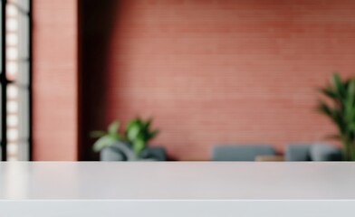 Poster - Empty white tabletop enhancing contemporary coworking space design
