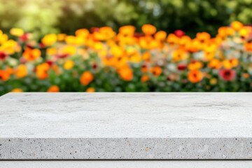 Leinwandbilder - Empty stone countertop with blurred wildflower meadow background for product showcase
