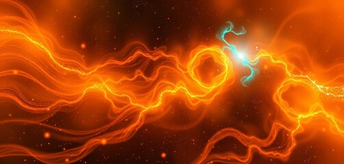 Wall Mural - Abstract cosmic nebula; swirling orange and teal energy waves, glowing particles, ethereal depth, space, nebula