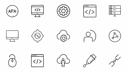programming coding set of web icons in line style .eps