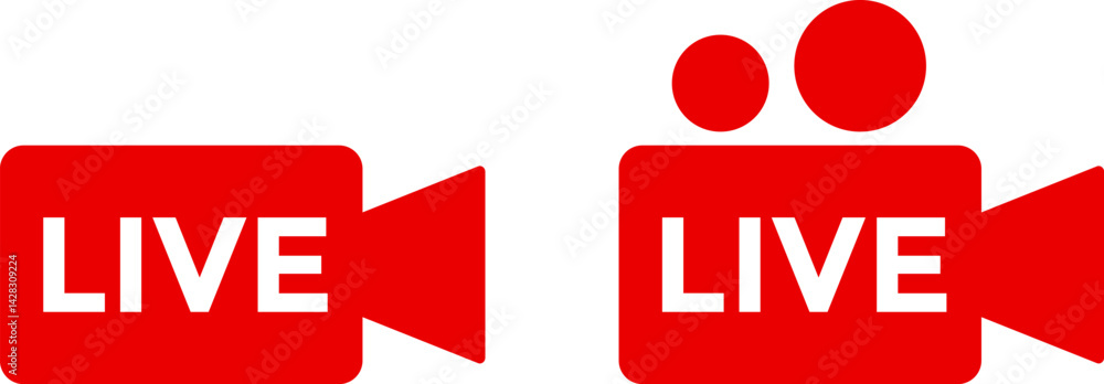 Streaming Camera Icon Live streaming with red camera icon set. social media channel ...