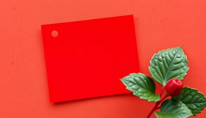 Wall Mural - A vibrant crimson note, blank space ready for your message, flat lay,  vintage
