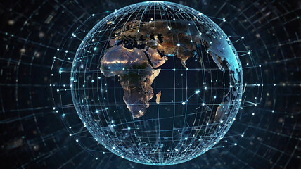 Digital globe with global connection network. Symbol for technology, internet, communication and international business.