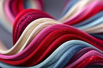 Poster - Hyper realistic close-up of a waving fabric in red white and blue with visible threads and glinting light