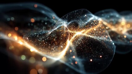 Wall Mural - Golden Light Particles Flowing in Abstract Mesh Wave