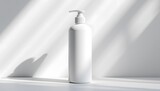 A high quality mockup of a white shampoo bottle, isolated on a white background, showcasing realistic lighting and shadows for a professional presentation.