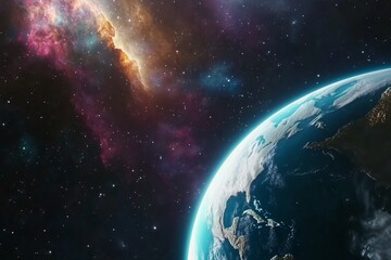 stunning view of earth from outer space with colorful nebula and stars – high resolution planet eart
