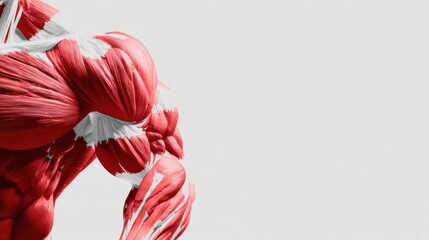 Poster - Floating Red Muscle Illustration on a White Background Showcasing Detailed Anatomy With a Bold and Clean Design