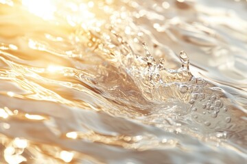 Aufkleber - Splashing water droplets create beautiful ripples on the surface as sunlight illuminates the tranquil scene during sunset by the lakeside